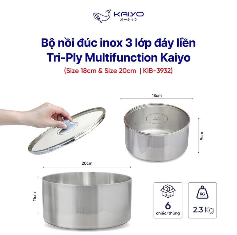 Set 2 nồi đa năng kiêm âu đựng thực phẩm triply Kaiyo