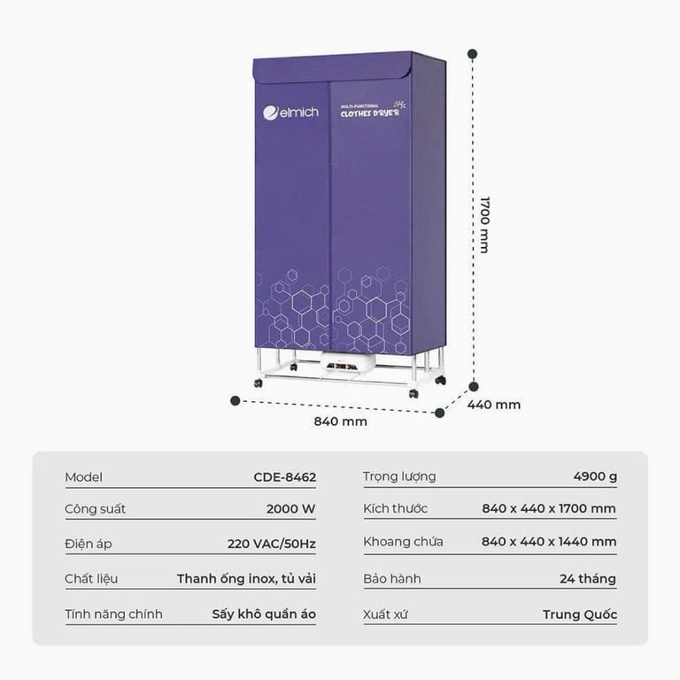TỦ SẤY QUẦN ÁO ELMICH CDE-8642