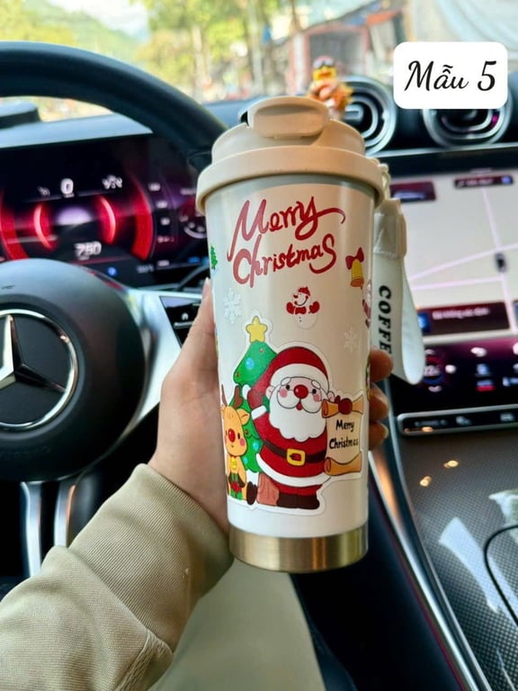 Ly Giữ Nhiệt Hoa Phong Cách Noel 500ml – Inox 316 Cao Cấp, Kèm Ống Hút Sang Trọng