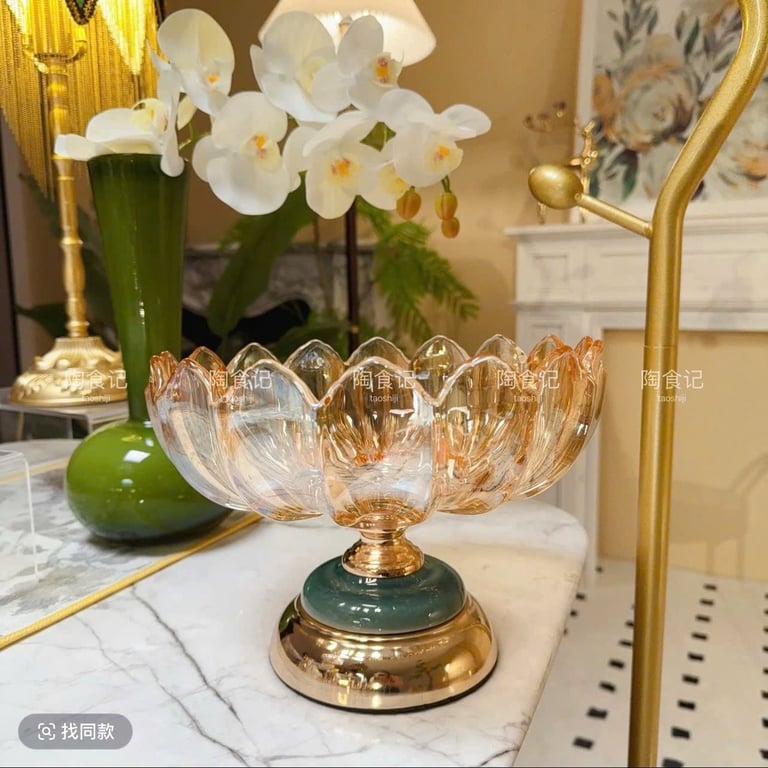 Đĩa Mứt chân đồng đựng hoa quả, Khay đựng bánh kẹo Thủy Tinh