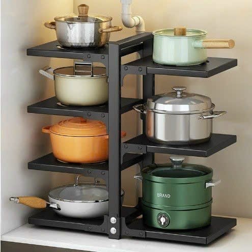 Kệ để xoong nồi nhiều tầng, kệ để đồ gầm bếp và tủ bếp tiện lợi HK07 (đen/trắng)