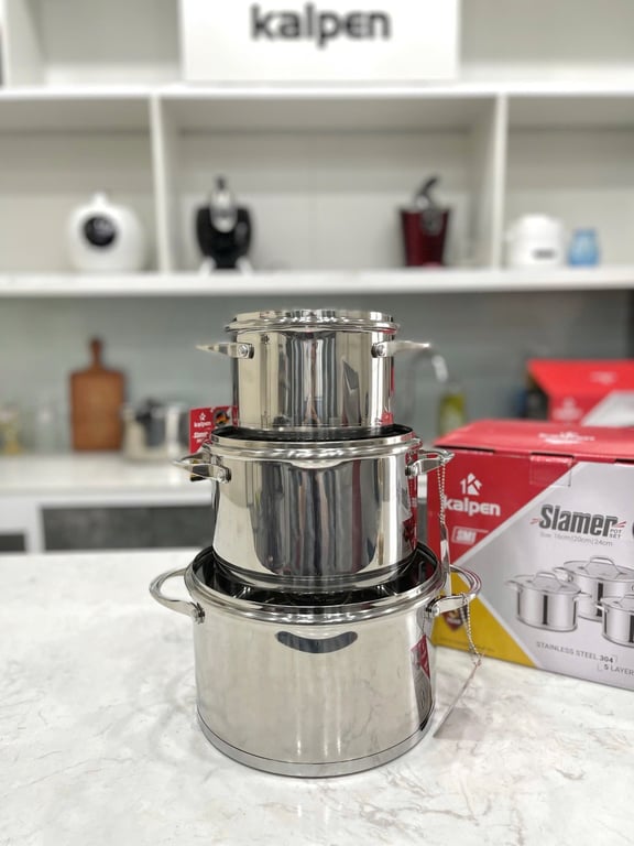 BỘ NỒI INOX 304 CAO CẤP 5 ĐÁY KALPEN SLAMER SM1