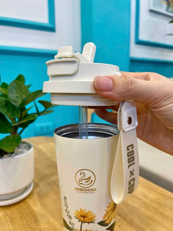 CỐC GIỮ NHIỆT HOẠ TIẾT HOA HƯỚNG DƯƠNG INOX 316 500ML 2GOOD