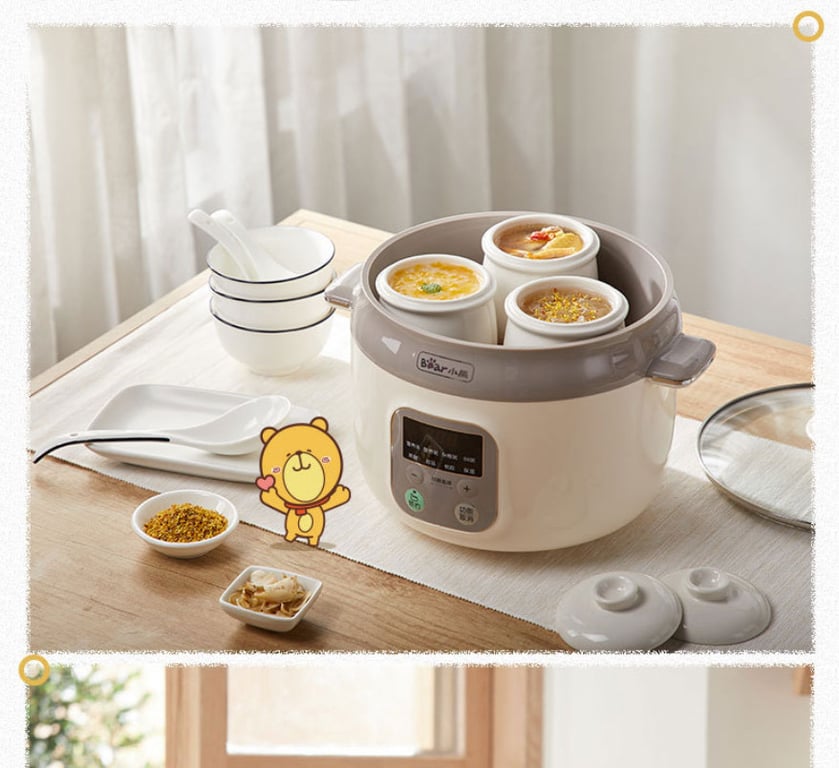 NỒI NẤU CHẬM BEAR C25K1 - Dung tích 2,5l kèm 4 thố sứ( 1 thố to 2,5L, 3 thố nhỏ 0,5L)