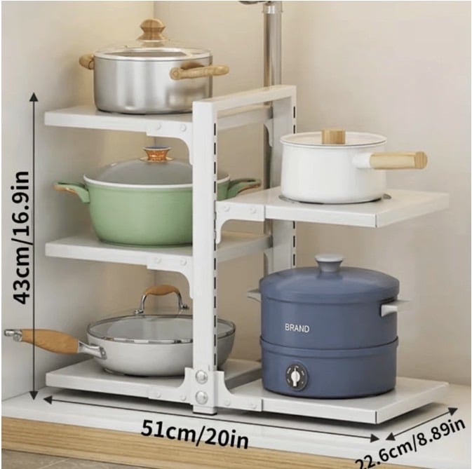 Kệ để xoong nồi nhiều tầng, kệ để đồ gầm bếp và tủ bếp tiện lợi HK07 (đen/trắng)