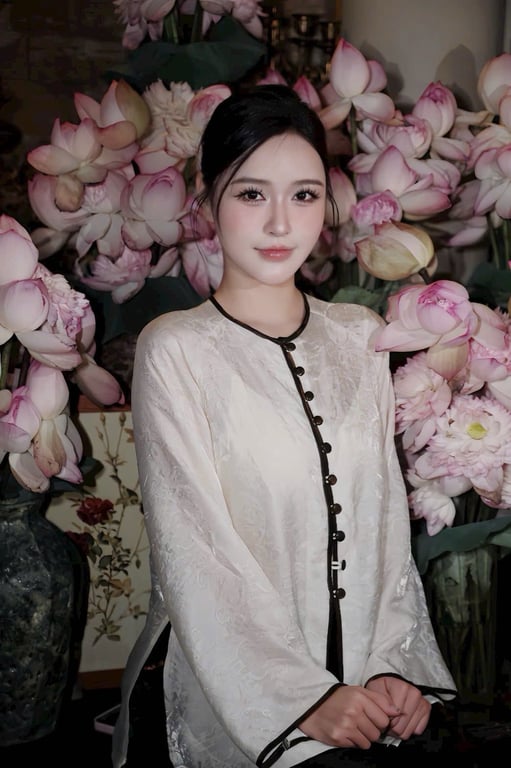Set pháp phục tơ nhũ viền nâu - sz M
