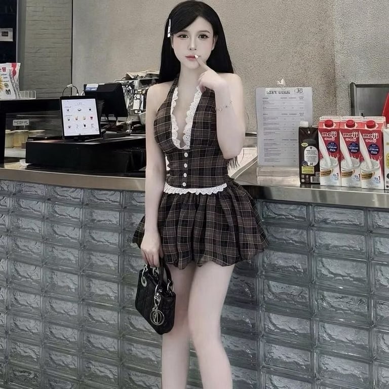 Set sọc nâu cổ V
