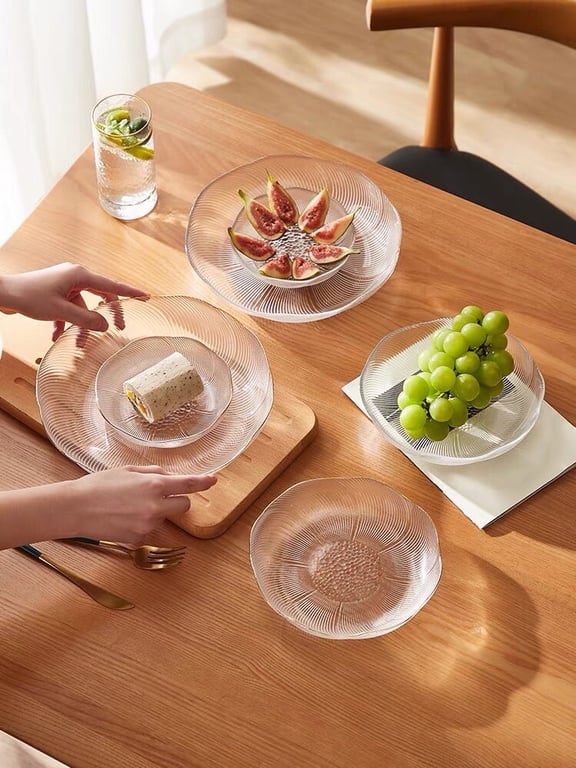 SÉT 3 ĐĨA HOA THUỶ TINH VIỀN BẠC