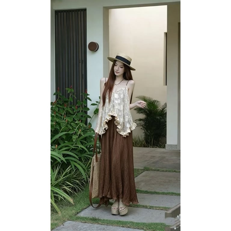 Đầm Maxi Tơ Hai màu Nâu Du Lịch Biển Siêu Xinh, Hàng QCCC