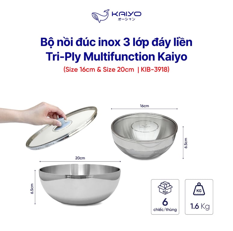 Set 2 nồi đa năng kiêm âu đựng thực phẩm triply Kaiyo