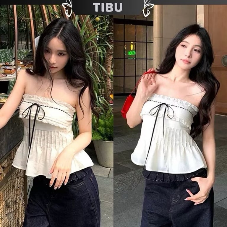 ÁO QUÂY THẮT NƠ VIỀN REN NHÚN BÈO