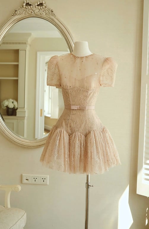 ChouChou - Váy ren nâu đính đá nơ eo - sz S