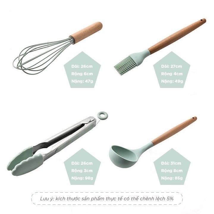 BỘ DỤNG CỤ NHÀ BẾP SILICON 14 MÓN
