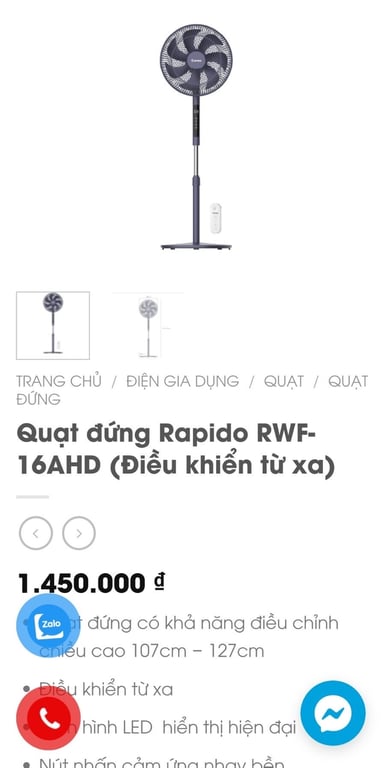QUẠT ĐỨNG RAPIDO RWF 16AHD