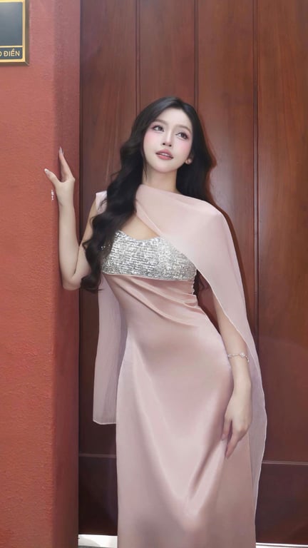 Đầm lụa hồng hot 2 dây