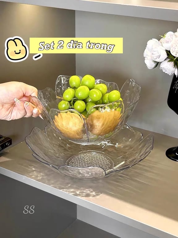 ĐĨA VIỀN UỐN LƯỢN HÌNH BÔNG HOA 2 MÀU TRẮNG TRONG VÀ TRẮNG SỮA