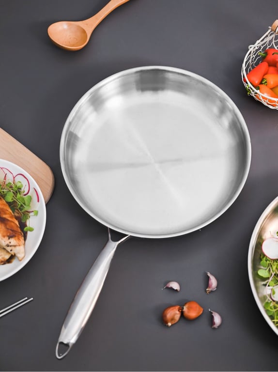 CHẢO CẠN LIỀN KHỐI INOX GUME SIZE 28