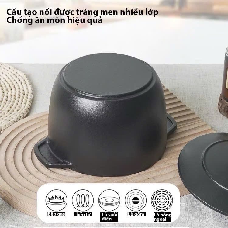 NỒI GANG ĐÚC NGUYÊN KHỐI CHỐNG DÍNH size 16-22cm