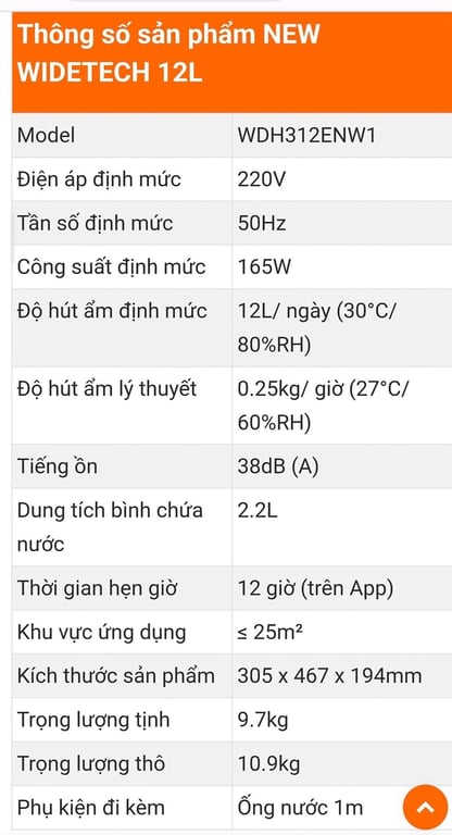 Máy hút ẩm 𝑵𝒆𝒘 𝑾𝒊𝒅𝒆𝒕𝒆𝒄𝒉  dung tích 12L-18L