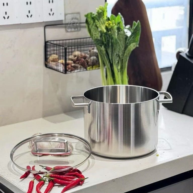 Nồi thành cao nhám mờ nắp viền đỏ 22cm inox18/10 - S363