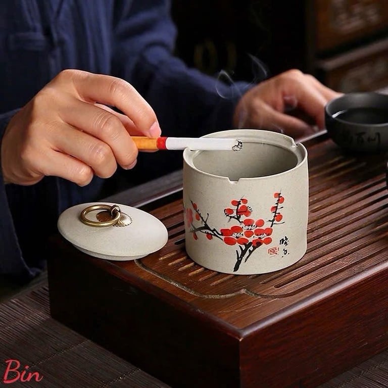 Gạt Tàn Thuốc Lá Bằng Gốm Tử Sa Hoạ tiết Hoa Lá Cổ Điển