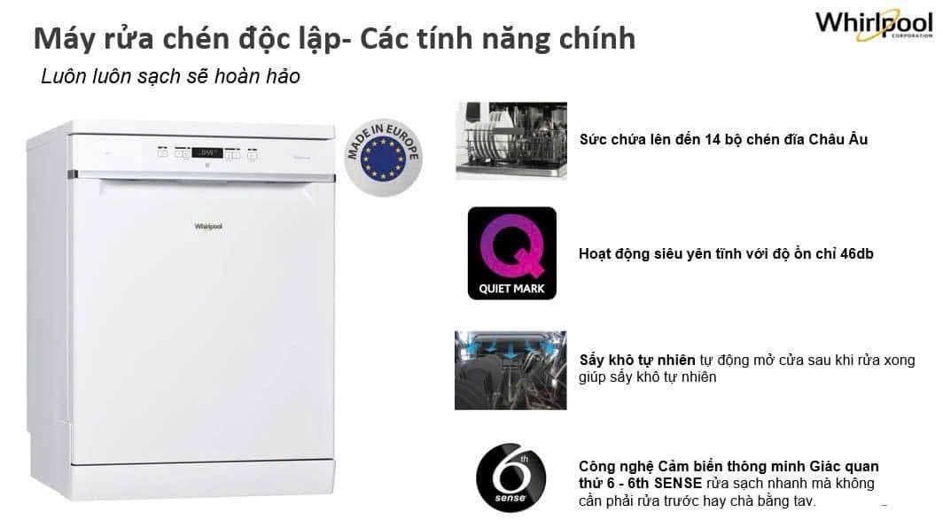 WFC3C26P - MÁY RỬA BÁT ĐỘC LẬP 14 BỘ WHIRLPOOL MỸ