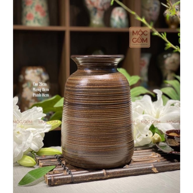 Bộ 3 chiếc bình men mộc gốm Bát Tràng dáng ''quốc dân''