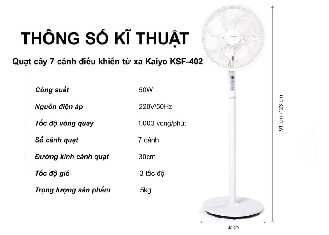 Quạt cây 7 cánh điều khiển từ xa Kaiyo Nhật 2024