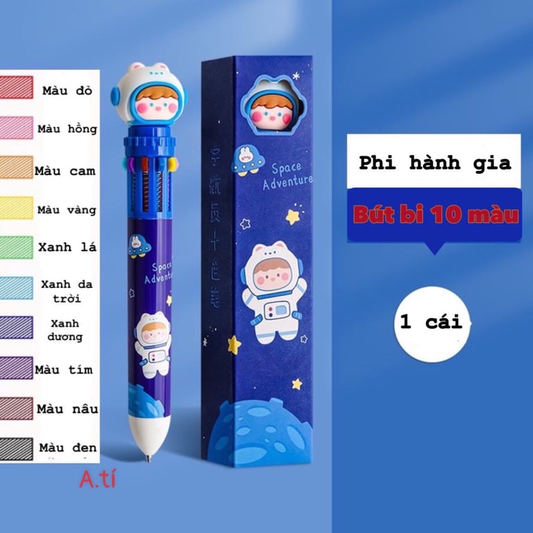 Set 10 Bút bi 10 ngòi 10 màu Gấu Nâu