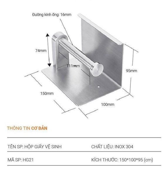Kệ đựng giấy vệ sinh dán tường inox 304 Gi-Home HG21
