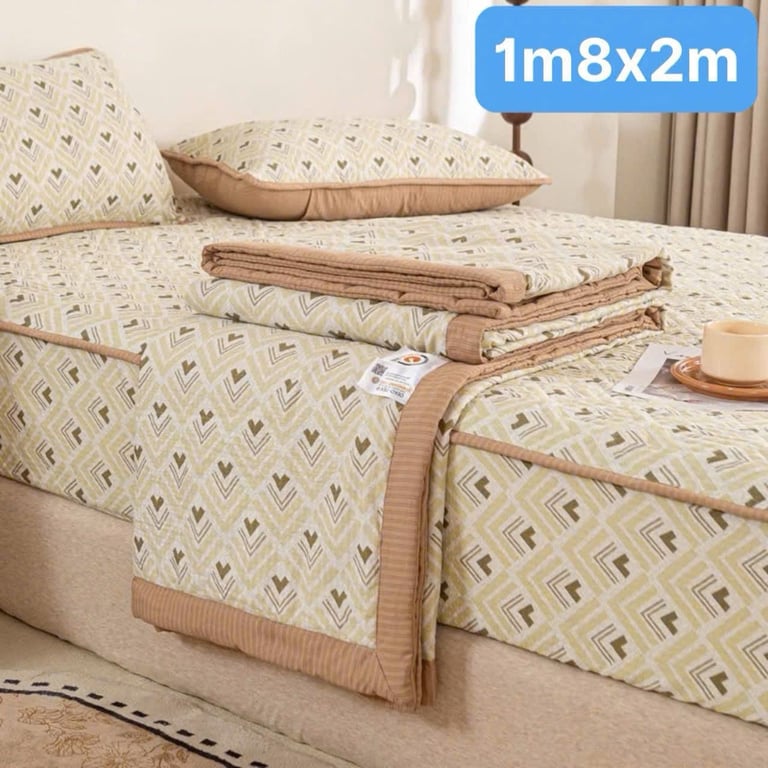 Bộ chăn ga gối đũi cotton OEKO, size 180x200cm