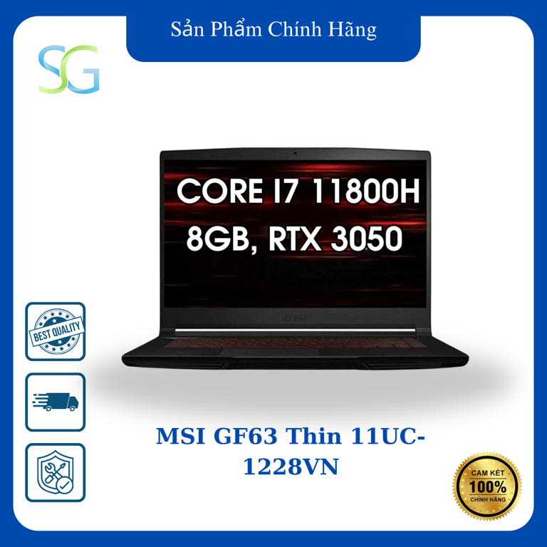 Laptop MSI GF63 Thin 11UC-1228VN (Intel Core i7-11800H | 8GB | 512GB | RTX3050 Max Q | 15.6-inch FHD | Win 11 | Đen)