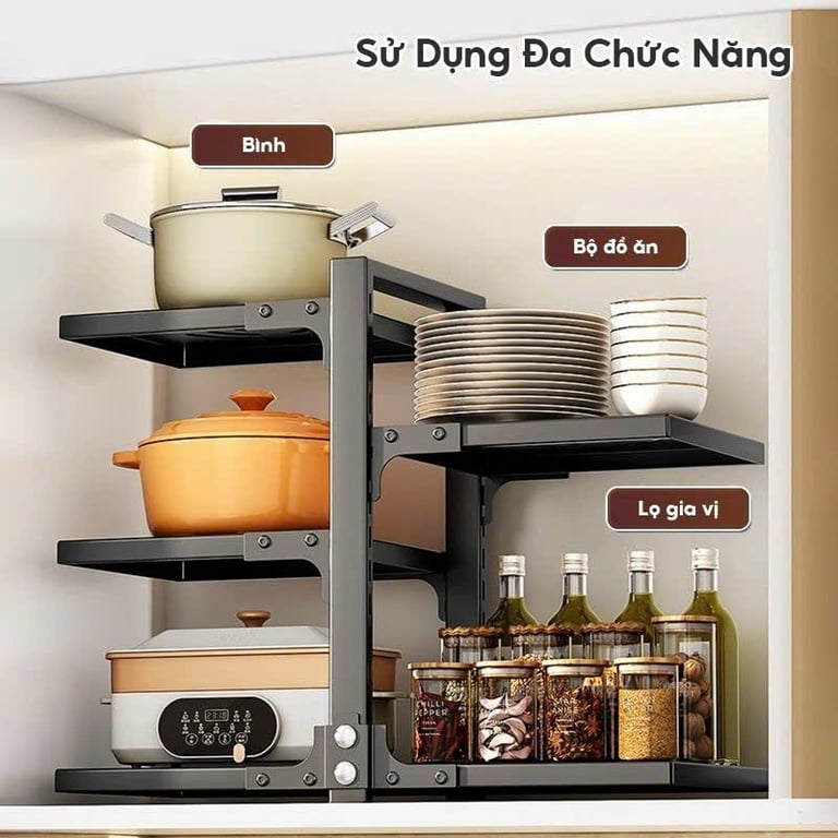 Kệ để xoong nồi nhiều tầng, kệ để đồ gầm bếp và tủ bếp tiện lợi HK07 (đen/trắng)