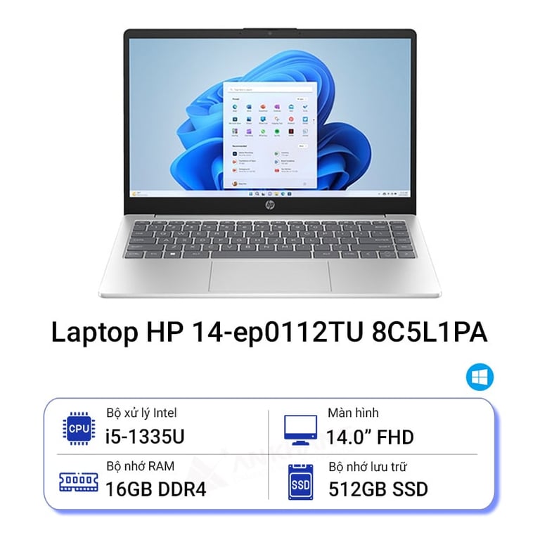 Laptop HP 14s-ep0112TU 8C5L1PA (Intel Core i5-1335U/ 16GB/ 512GB/ Intel Iris Xe/ 14 inch FHD/ Win 11/ Bạc)