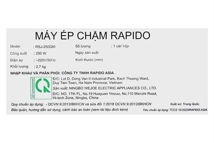 Máy ép chậm Rapido cổ to công suất siêu khỏe