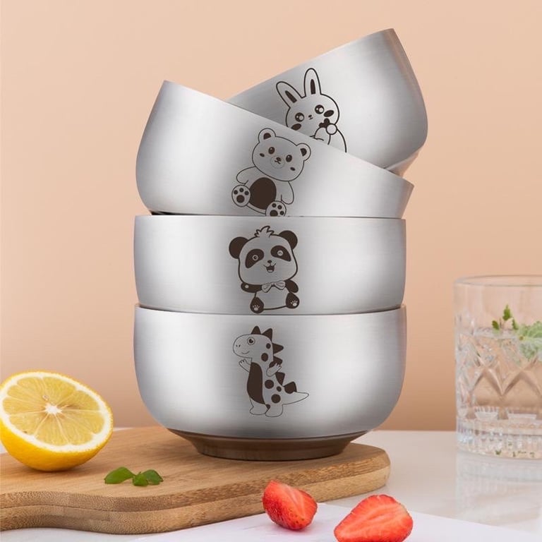 Bát kèm thìa ăn dặm cho bé inox 304 hoạ tiết hình thú