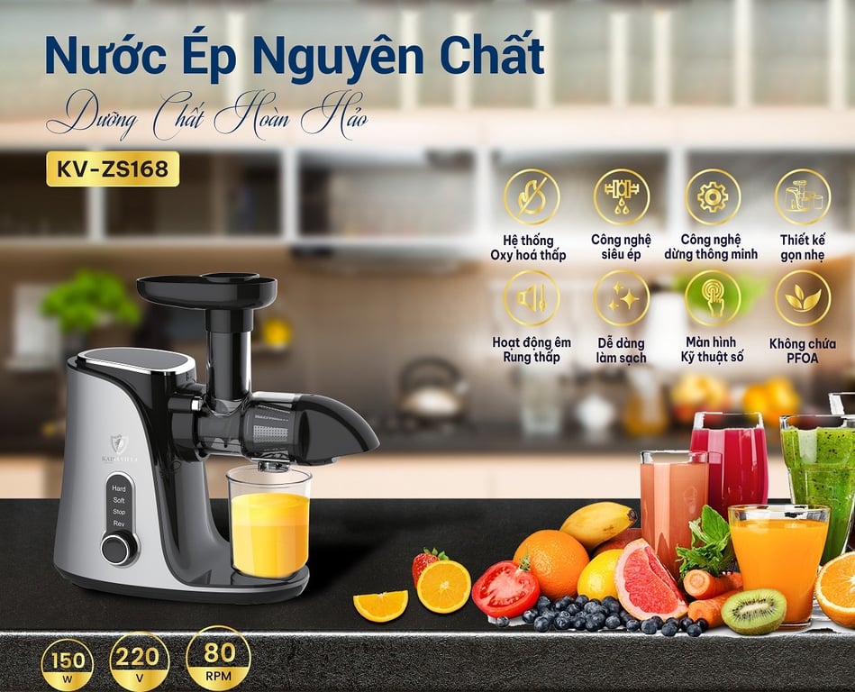 Máy Ép Trái Cây Tốc Độ Chậm Trục Ngang Kaisa Villa KV-ZS168