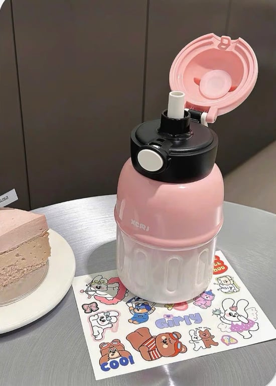 BÌNH GIỮ NHIỆT GẤU KÈM STICKER DÁN CUTE 500ml