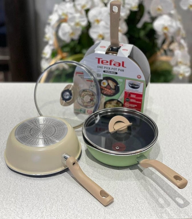 Chảo rán sâu lòng đỉnh chóp Tefal size 22 và 24cm có nắp