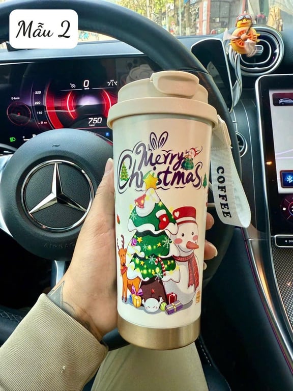 Ly Giữ Nhiệt Hoa Phong Cách Noel 500ml – Inox 316 Cao Cấp, Kèm Ống Hút Sang Trọng