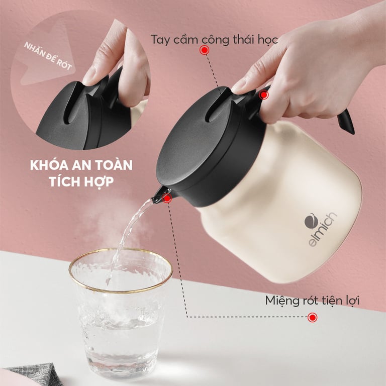 Bình giữ nhiệt kèm dụng cụ lọc trà, cafe inox 304 hãng Elmich