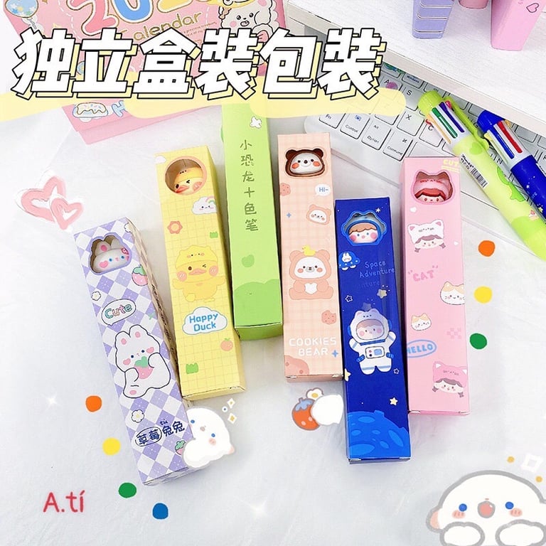 Set 10 Bút bi 10 ngòi 10 màu Gấu Nâu