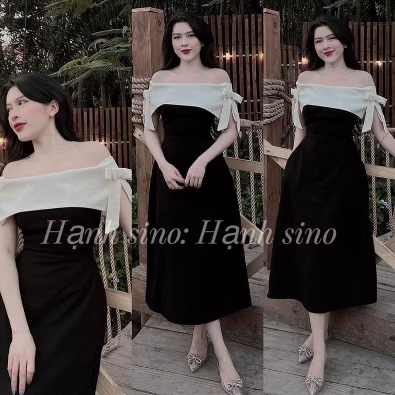 Vây bẹt vai đen viền trắng size S