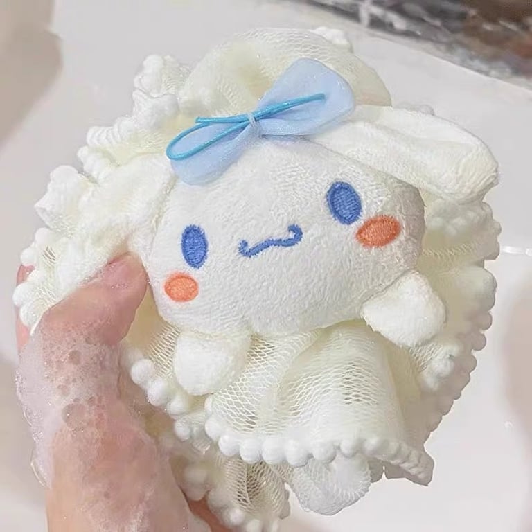 Bông Tắm Tạo Bọt Vải Lưới Hình Thú Nhồi Bông Kuromi - Melody - Cinnamoroll - Pochacco Bông Tắm Tẩy Tế Bào Chết
