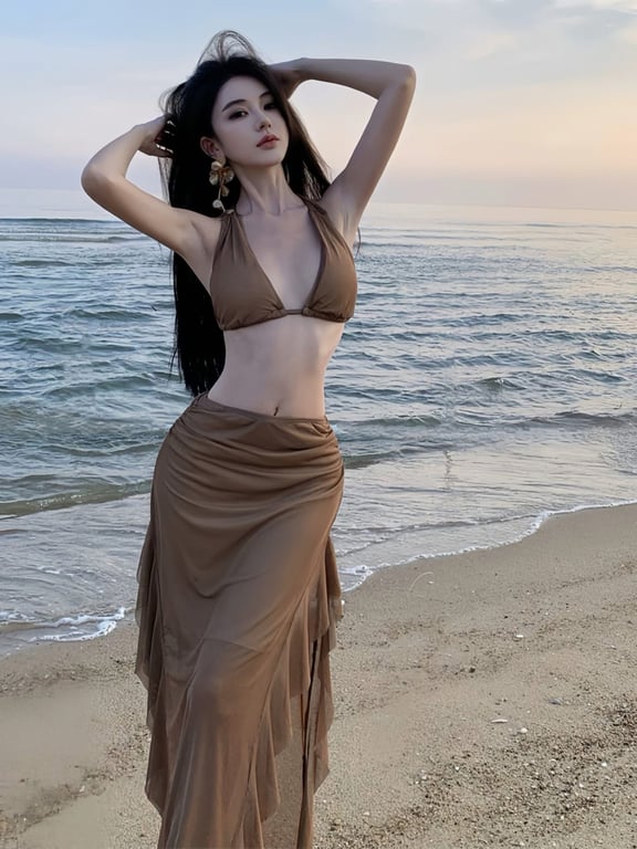 Set bikini nâu váy dài - DT208
