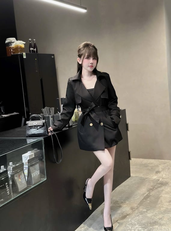 Ak manto đen lửng vải
