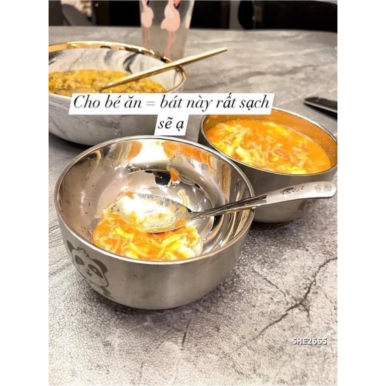 Bát kèm thìa ăn dặm cho bé inox 304 hoạ tiết hình thú
