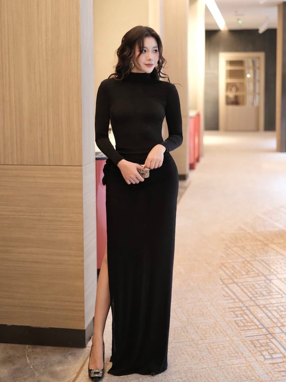 Váy đen body cổ cao - DT170