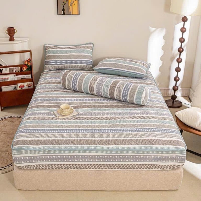 Set 5 món chăn ga gối Mẫu kẻ vintage cực sang mà nhã nhặn