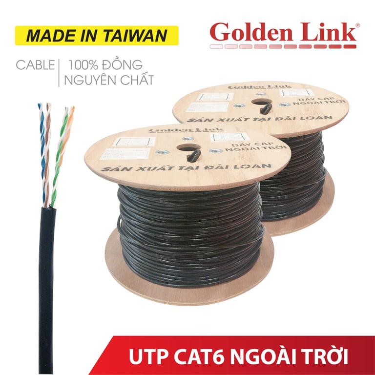 Dây Cáp Mạng Ngoài Trời  Golden Link 100% Đồng UTP CAT6 23AWG TAIWAN 305m/Cuộn
